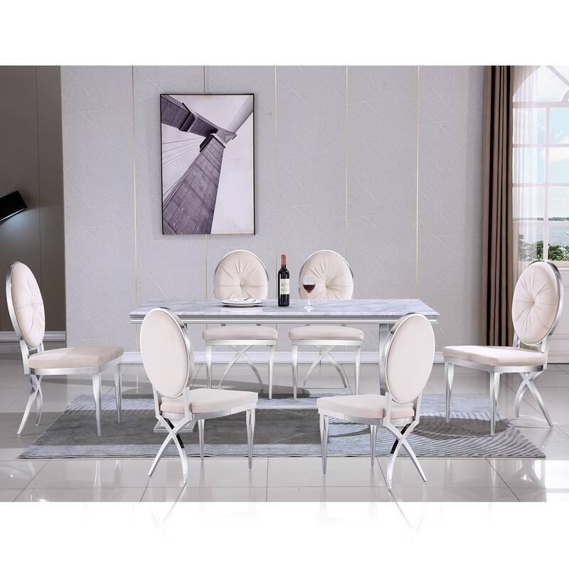 Mid-Century Modern Velvet Upholstered Side Chair with Metal Frame and Polished Stainless steel Legs