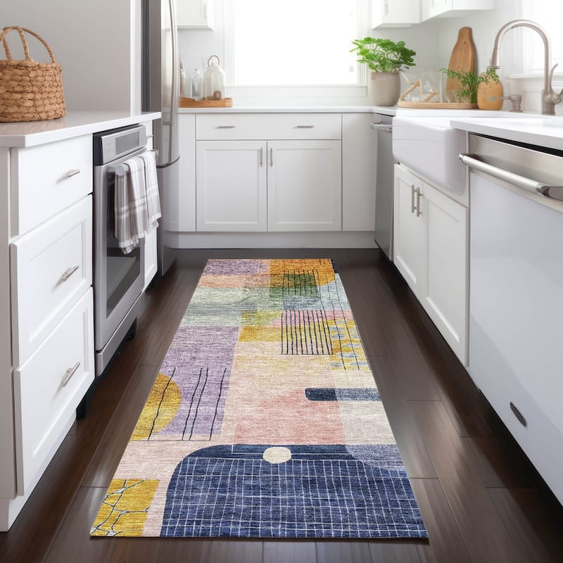 Machine Washable Indoor/ Outdoor Abstract Contemporary Chantille Rug - Plum - 2'3" x 7'6"