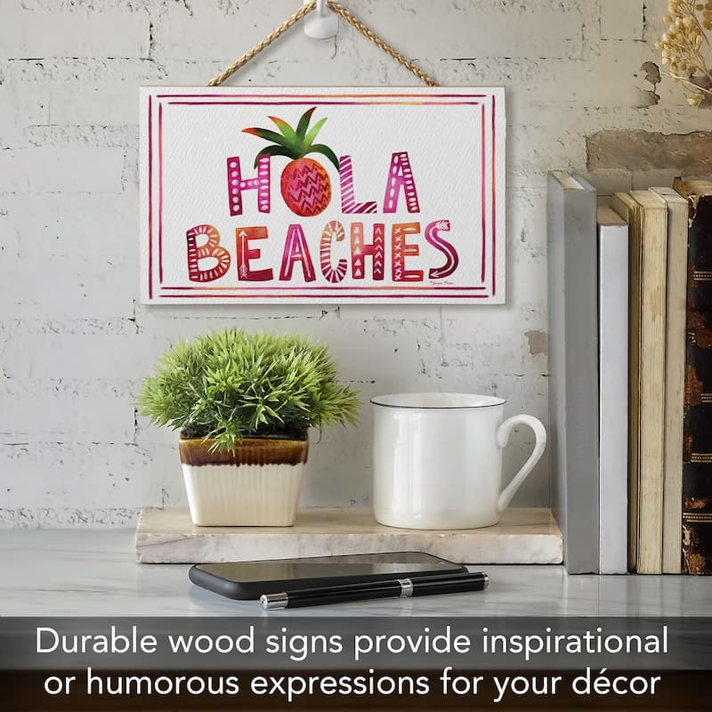 Hola Beaches Hanging Wood Sign 9.5" x 5.75" Made in the USA