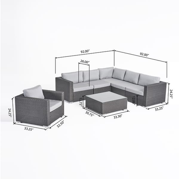 dimension image slide 14 of 15, Christopher Knight Home Santa Rosa Outdoor 7-piece Wicker Seating Sectional Set