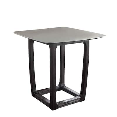 Square Marble Top Counter Height Wooden Table with Sled Base, Gray