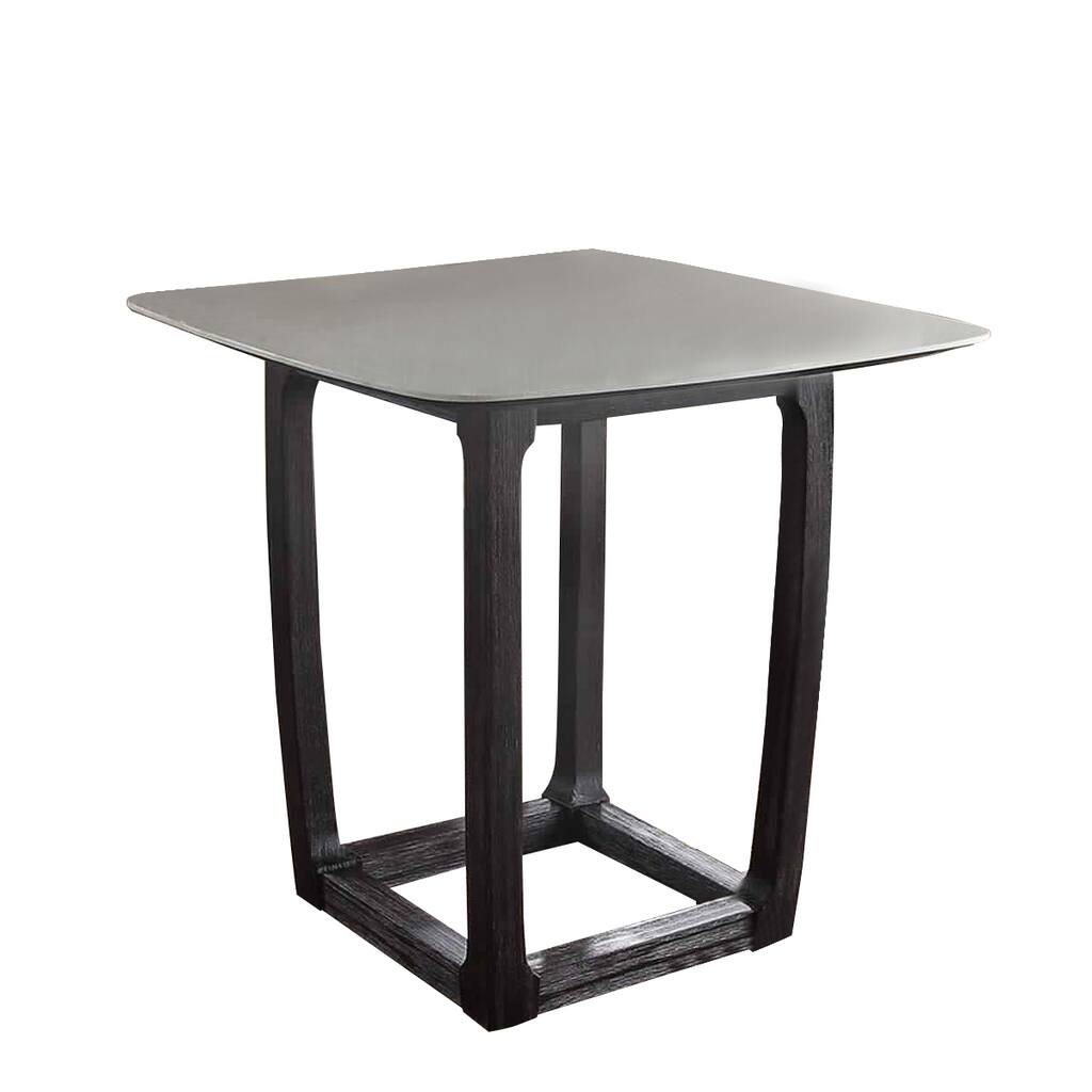 Square Marble Top Counter Height Wooden Table with Sled Base, Gray