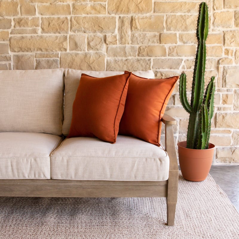 Sorra Home Sunbrella Indoor/Outdoor Top Stitch (Set of 2) 20 in Pillows - 20 x 20 x 6 in - Canvas Rust