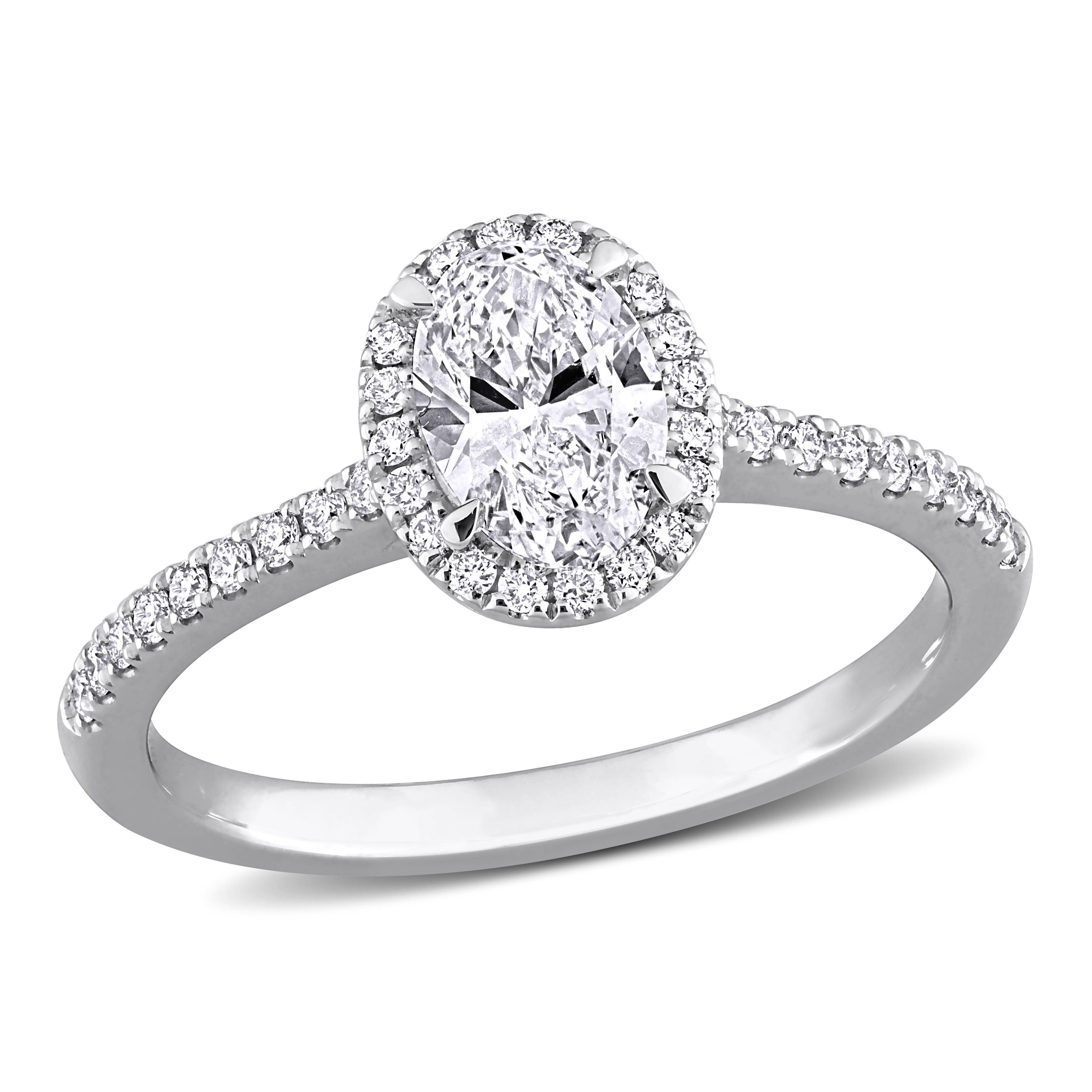 Miadora 1ct TDW Oval-Cut Lab-Grown Diamond Halo Engagement Ring 14k White Gold