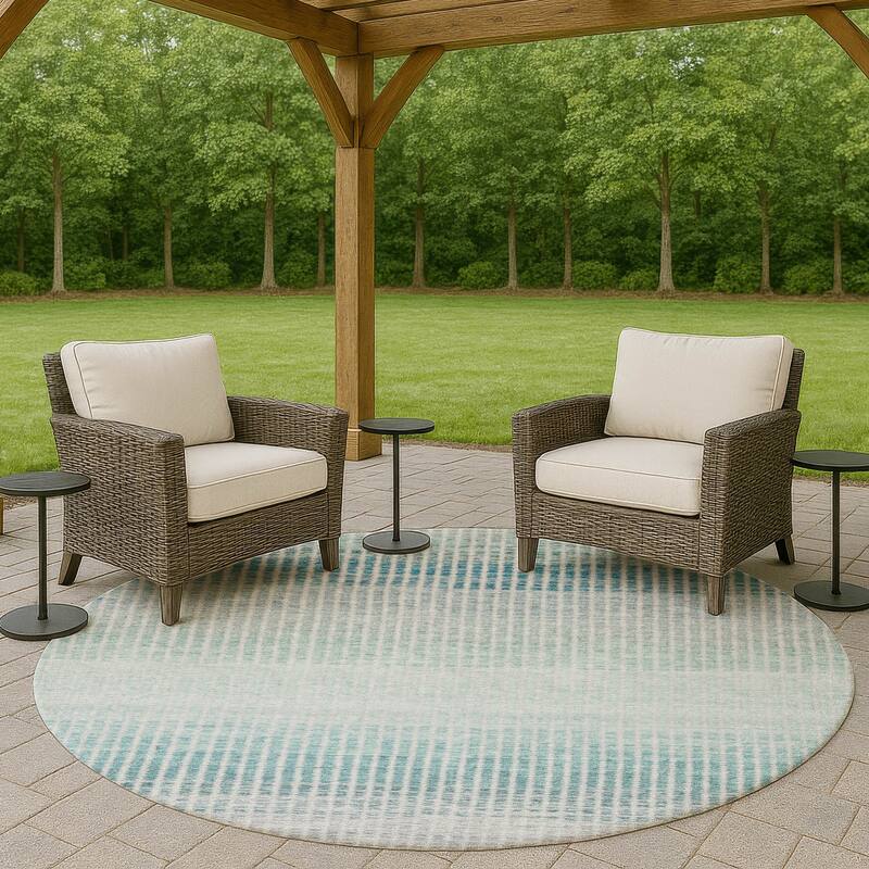 Machine Washable Indoor/ Outdoor Contemporary Stripes Chantille Rug - Blue - 8' x 8'