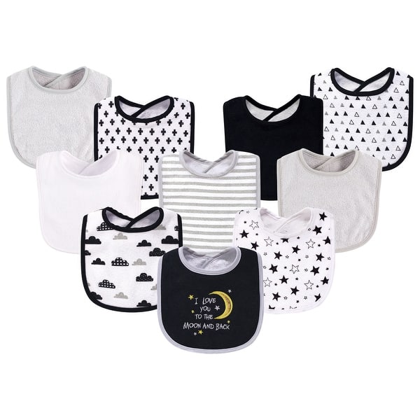 slide 1 of 1, Hudson Baby Infant Cotton and Polyester Bibs 10pk, Moon And Back, One Size - Moon And Back - One Size