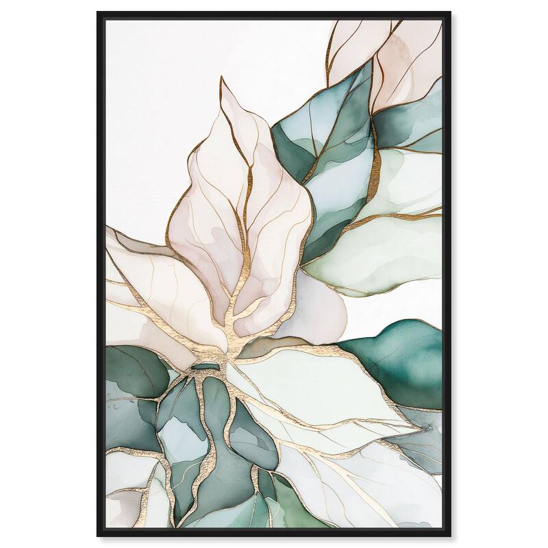 Pastel Leaves with Gold II Canvas by Art Remedy - Black - 30" x 45"