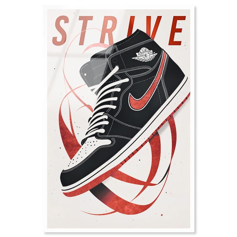 Red Ribbon Sneaker Acrylic by Art Remedy, Ready to Hang - 16" x 24"