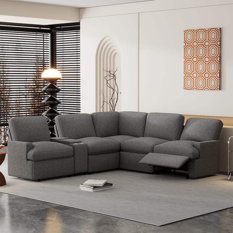 Roomfitters Power Recliner Corner Sofa with Storage Box, Cup Holders, USB Ports, and Power Socket, Perfect for Home Theater