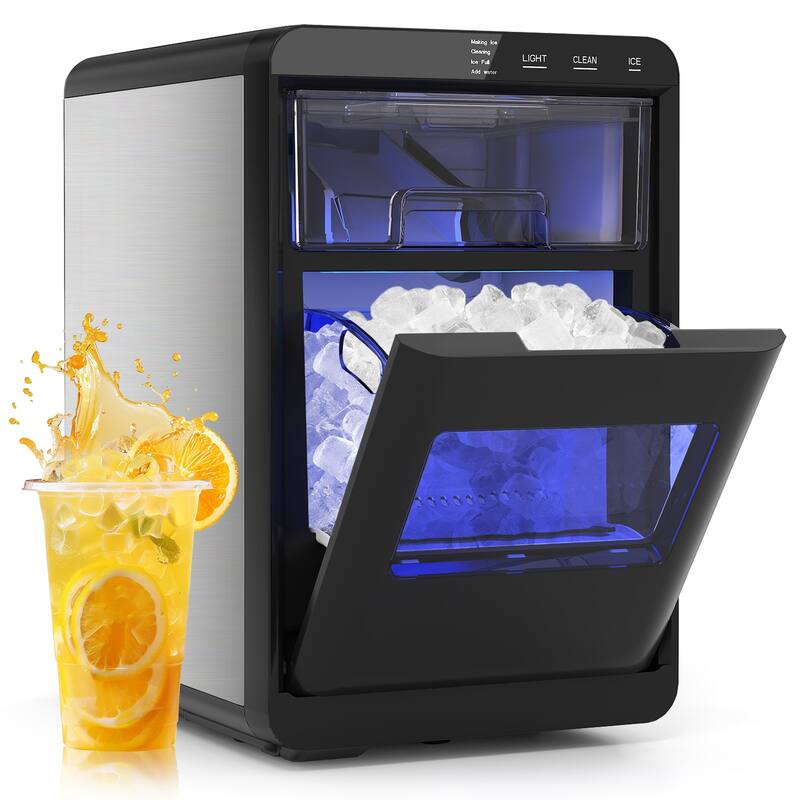Gymax Portable Nugget Ice Maker Countertop w/ Self-Cleaning One-Touch