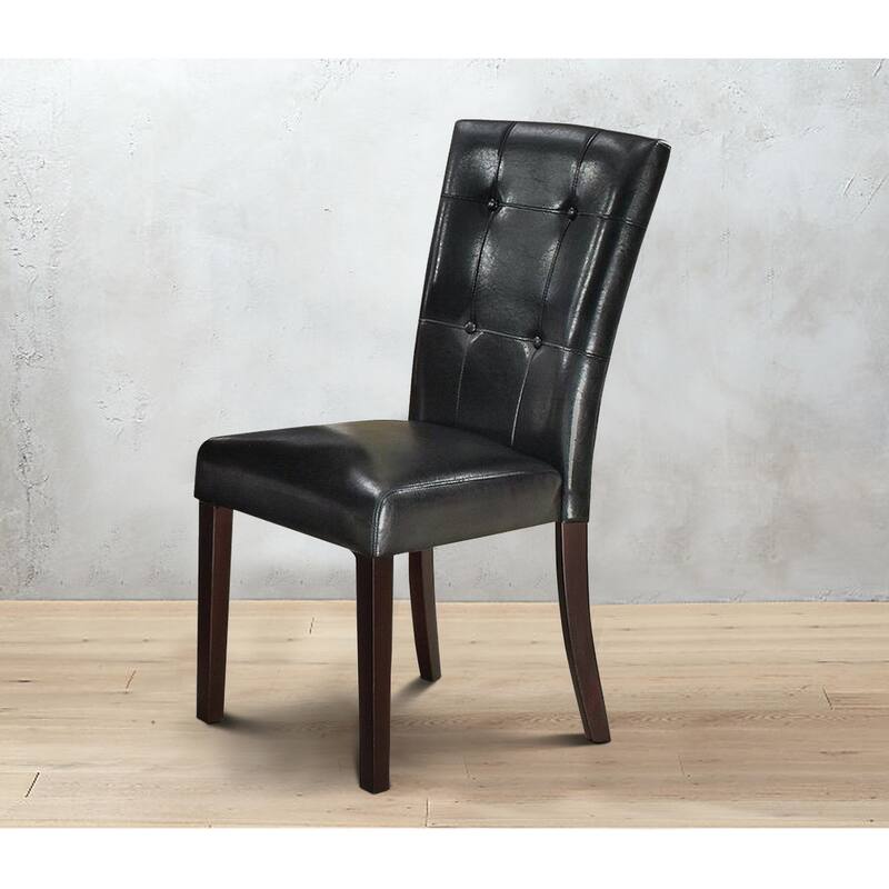 Dining Side Chair Set of 2, Button Tufted Black Faux Leather Upholstery