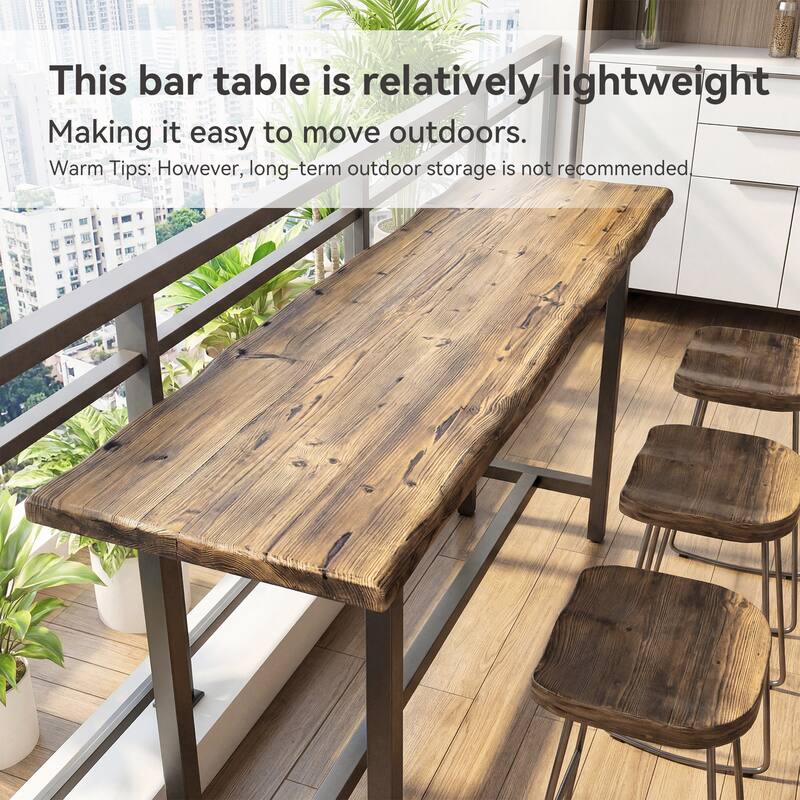 Solid Wood Long Bar Table, 63-Inch Long Counter Height Table