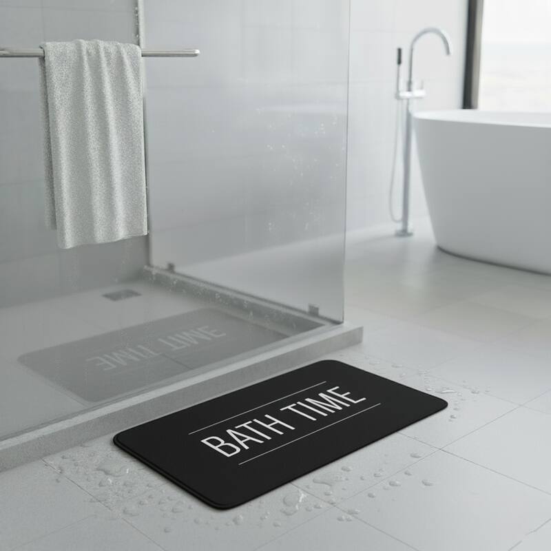 Non-Slip Microfiber Bathmat or Contour Rug Bath Time Design - Bath Mat Only - Black