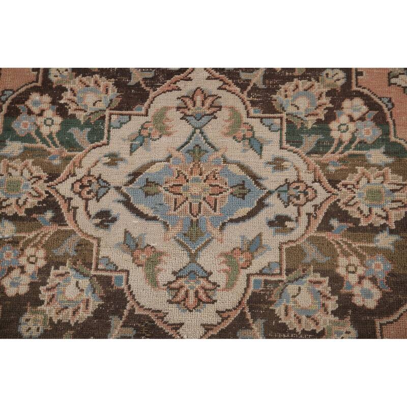 Traditional Mashad Persian Vintage Area Rug Handmade Wool Carpet - 6'5" x 10'1"