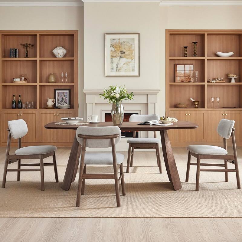 Spruce & Spring 5-Piece Modern Dining Table Set with Upholstered Chairs and Butterfly-Leg Base Table