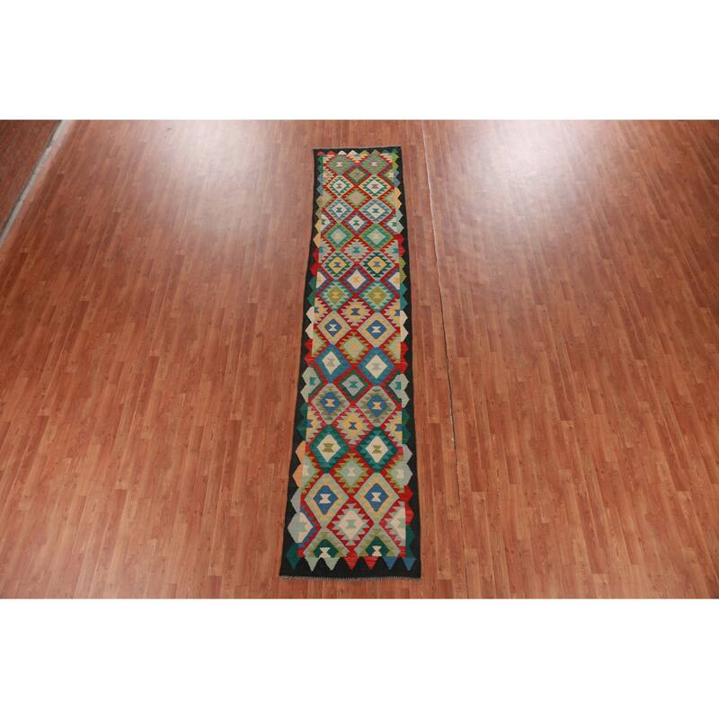 Kilim Runner Rug Hand-Woven Oriental Wool Carpet - 2'9" x 12'11"
