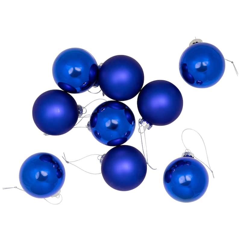 9ct Shiny Matte Blue and Silver Glass Ball Christmas Ornaments 2.5"