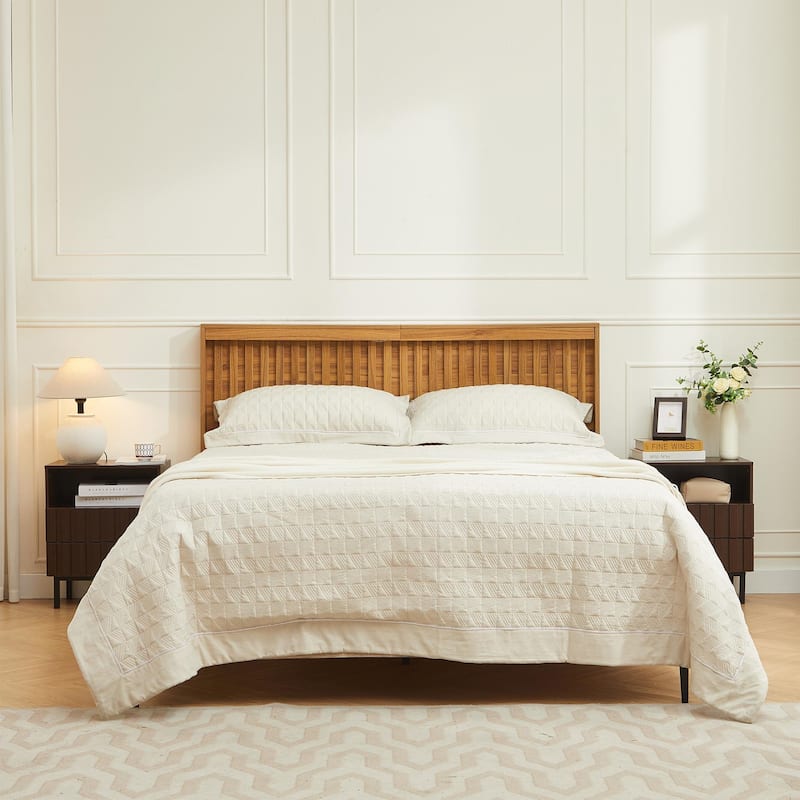 Mid Century Woodgrain Nightstand Pair 2 Drawers Bedside Table