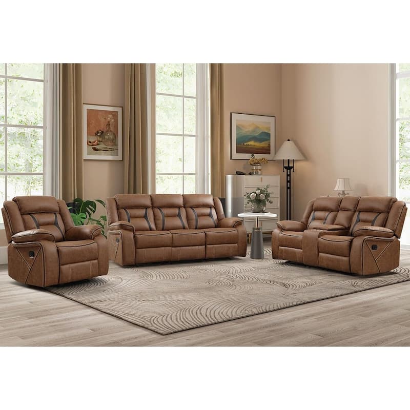 Manual Recliner Sofa Set, Faux Leather Reclining Living Room Furniture Set