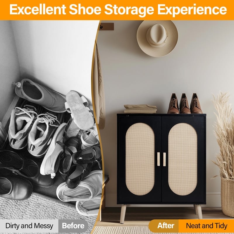 Shoe Cabinet with Double Doors Wooden Floor Bathroom Storage Cabinet