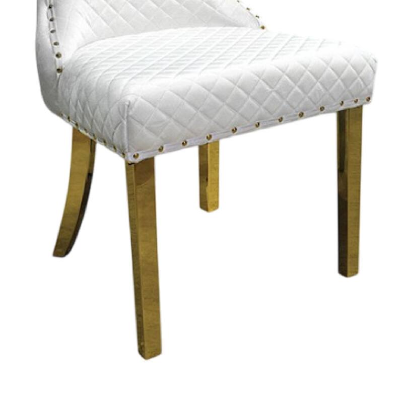 Anova Dining Side Chair Set of 2, Diamond Pattern White Seat, Gold Leg