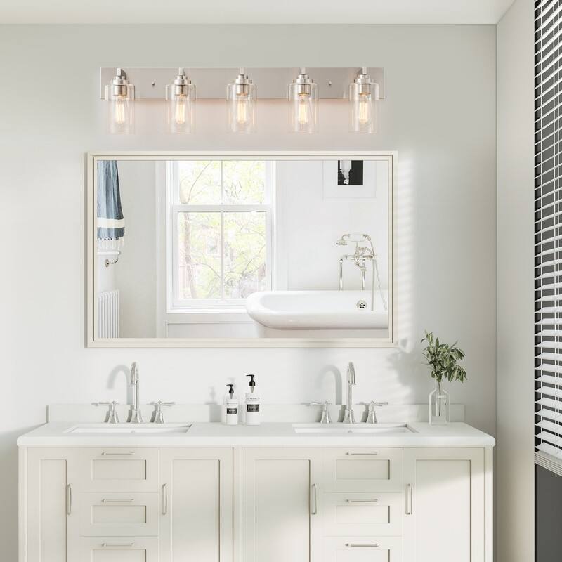 KAWOTI 5-Light Bathroom Vanity Light with Clear Glass Shade