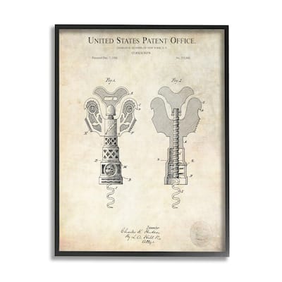 Stupell Detailed Vintage Bottle Corkscrew Patent Blueprint Diagram Framed Wall Art - Beige