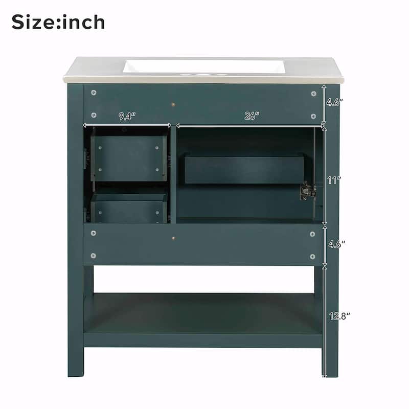 30" Transitional Style Bathroom Vanity with Ceramic Sink Combo