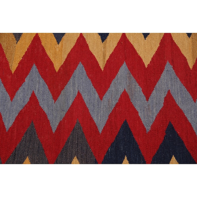 Geometric Chevron Kilim Oriental Area Rug Hand-woven Wool Carpet - 3'1" x 6'3"