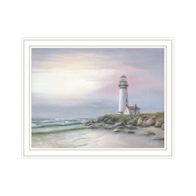 TrendyDecor4U Coastal "Lighthouse at Sunset" Framed Print Wall Art