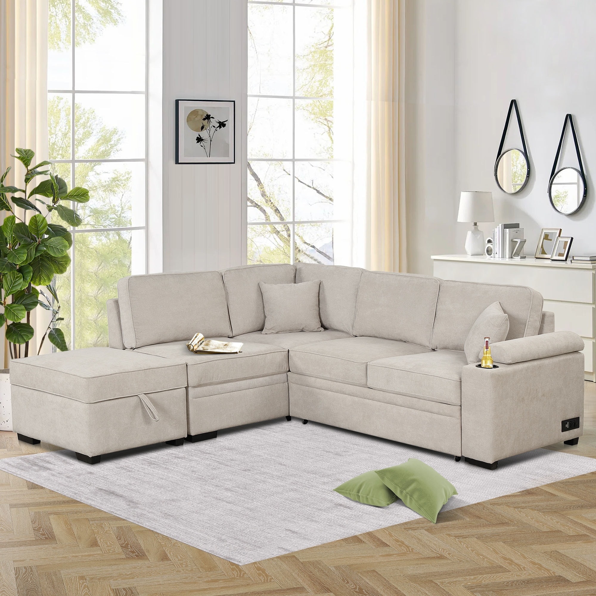 Tilbagetrækning Gnaven Beroligende middel 87.4" L Shape Sleeper Sectional Sofa, 2 in 1 Pull Out Sofa Bed Couch with  Storage Ottoman for Living Room and Small Apartment - Bed Bath & Beyond -  37685966