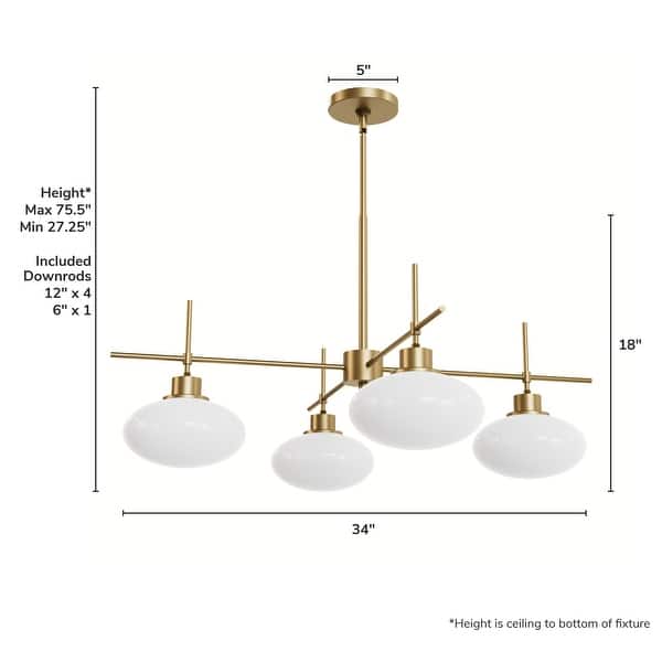 Hunter + Jasmine Roth Getty Luxe Gold 2- or 4-Light Milk Glass Chandelier - Modern, Transitional - Entry, Dining Room