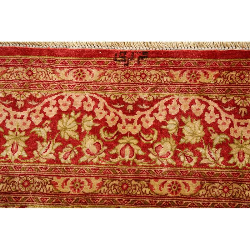 Gold Qum Persian Accent Rug Traditional Handmade Floral Silk Carpet - 3'3"x 5'0"