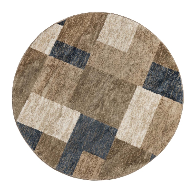 Superior Clifton Geometric Modern Indoor Area Rug - 5' Round - Beige/Blue
