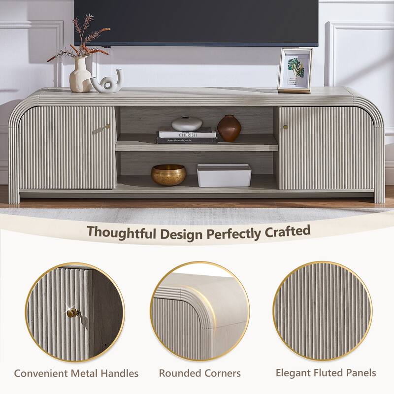Modern Fluted TV Stand for 80" TV, Media Console, Entertainment Center