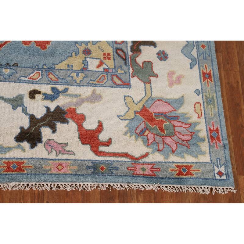Light Blue Oushak Oriental Area Rug Hand-Knotted Wool Carpet - 9'1" x 11'10"