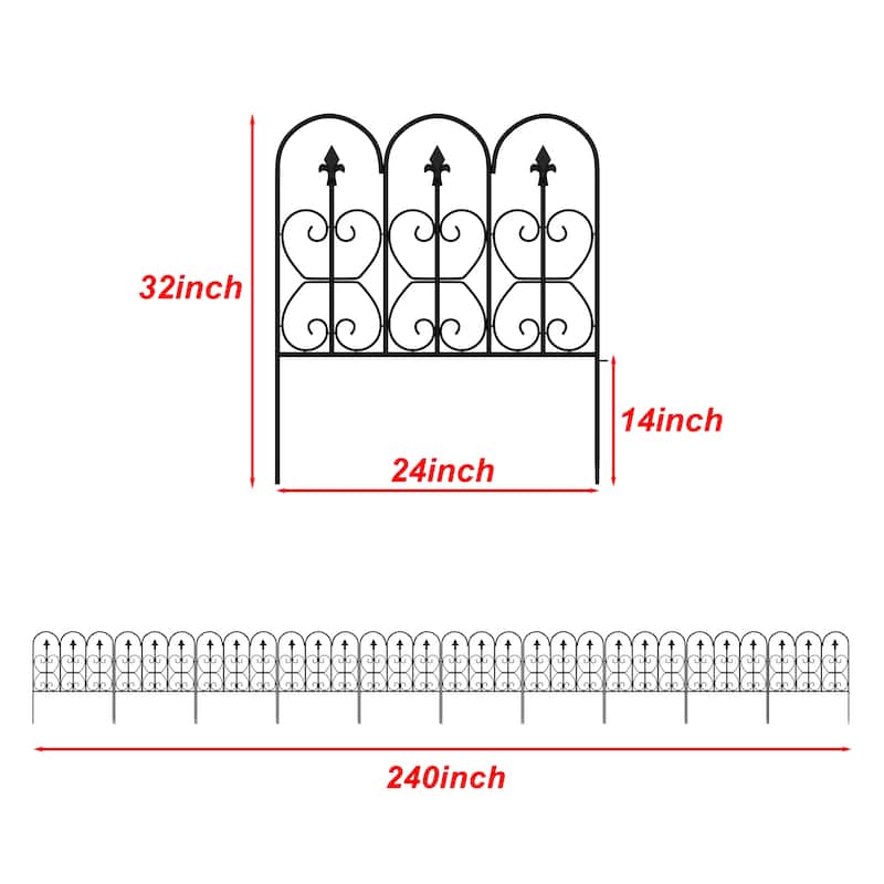 5/10-Pack Decorative Metal Garden Fence Panels Rustproof Outdoor Landscape Edging for Yard