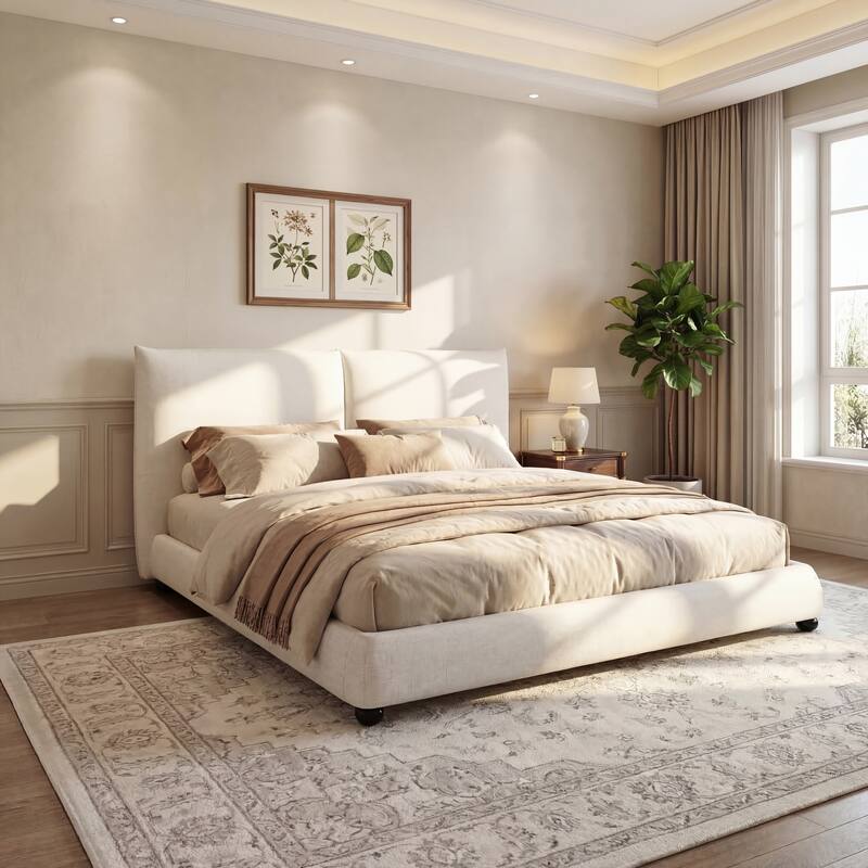 Christopher Knight Home - Naomi Modern Linen Upholstered Platform Bed with Pillow-Back Headboard