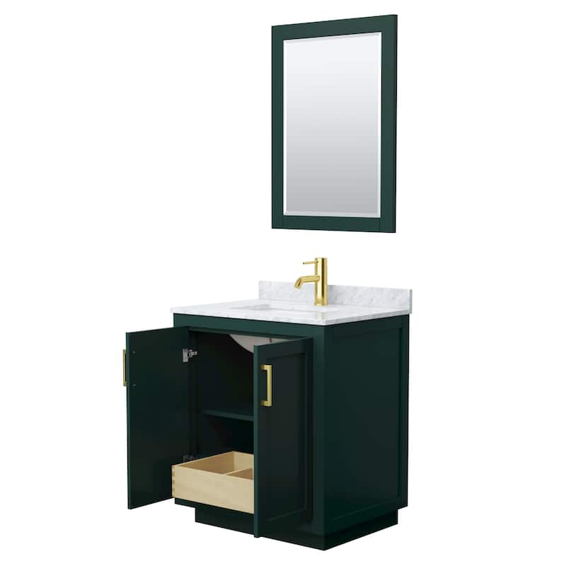Miranda Single Vanity Set, White Carrara Marble Top, 24-Inch Mirror