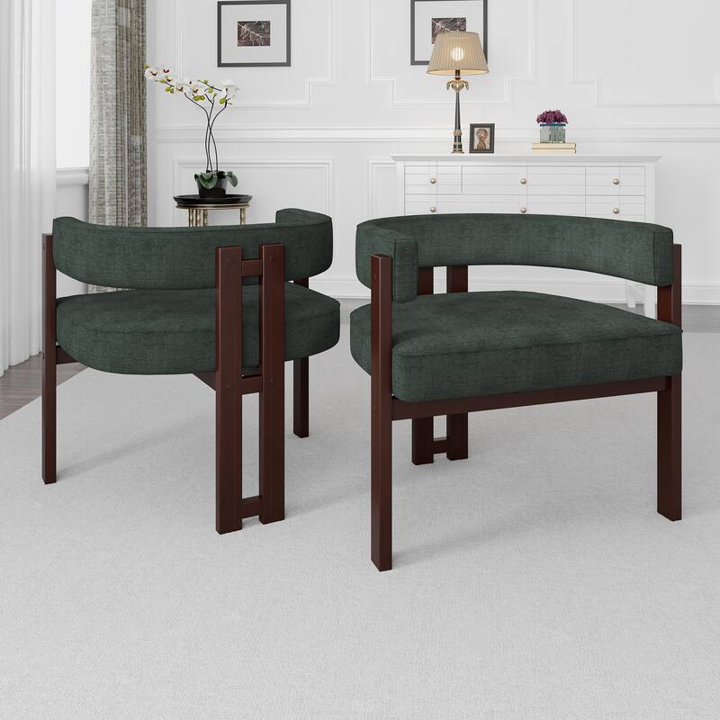 Set of 2 Modern Teddy Upholstered Accent Chairs, Open Back Barrel Dining Chair for Living Room & Bedroom