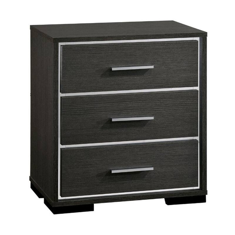Contemporary Style Three Drawers Wooden Nightstand with Bar Handles, Dark Grey - Dark Grey