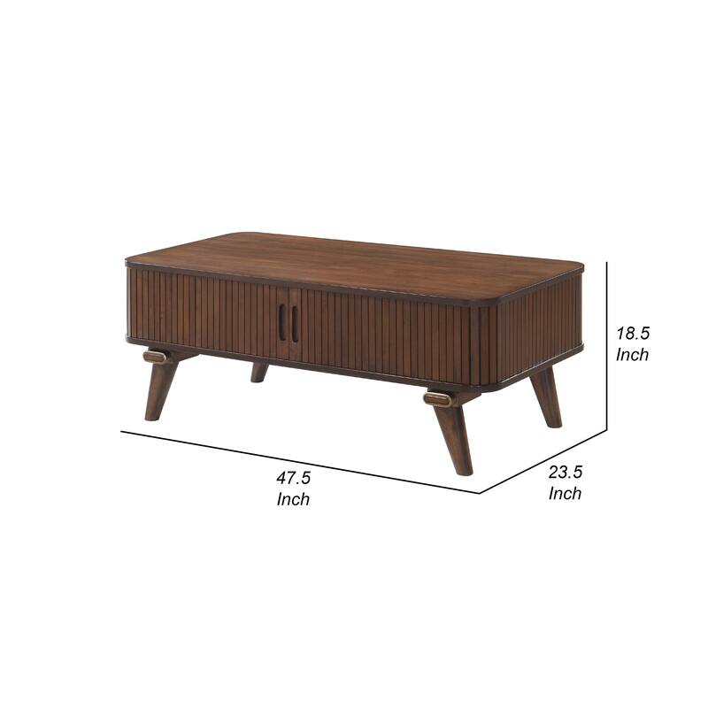 Manny Coffee Table, 2 Tambour Doors, A-Frame Walnut Brown 48 Inch