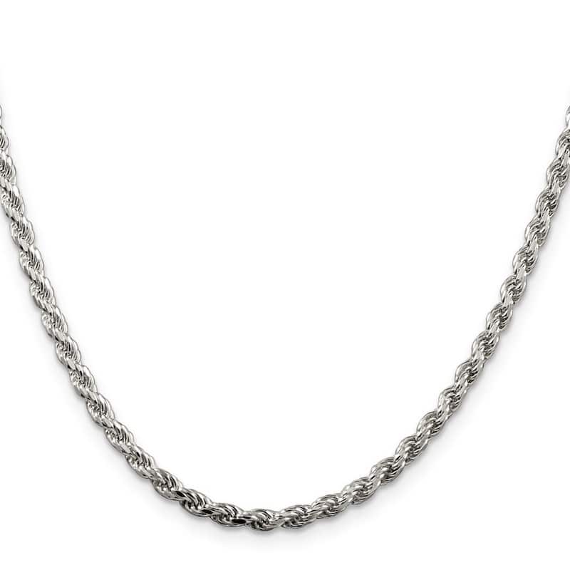 Curata 925 Sterling Silver 3mm Diamond Cut Rope Chain Necklace for men