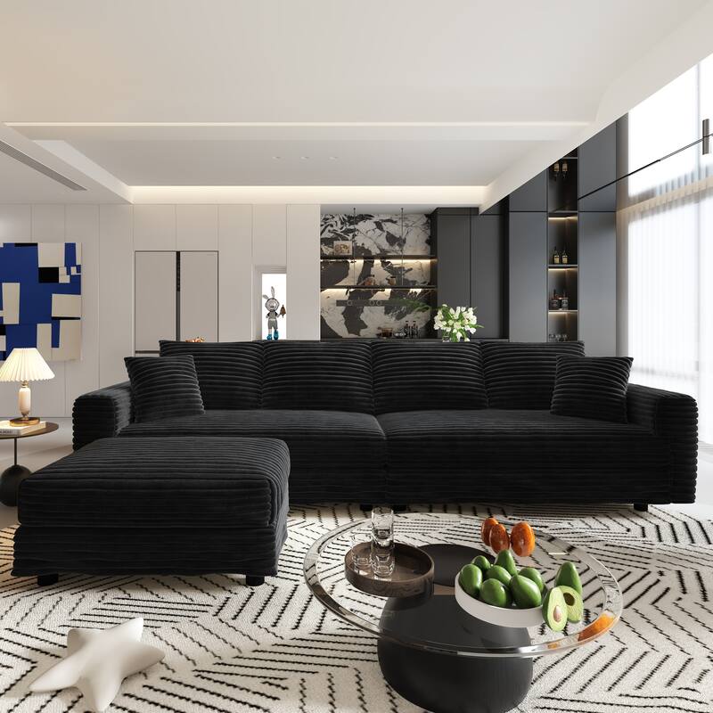 102.4" Corduroy Couch with Ottomans, 4 Seat Convertible Modular Sectional Sofa, Upholstered Couches with Pillows for Living Room