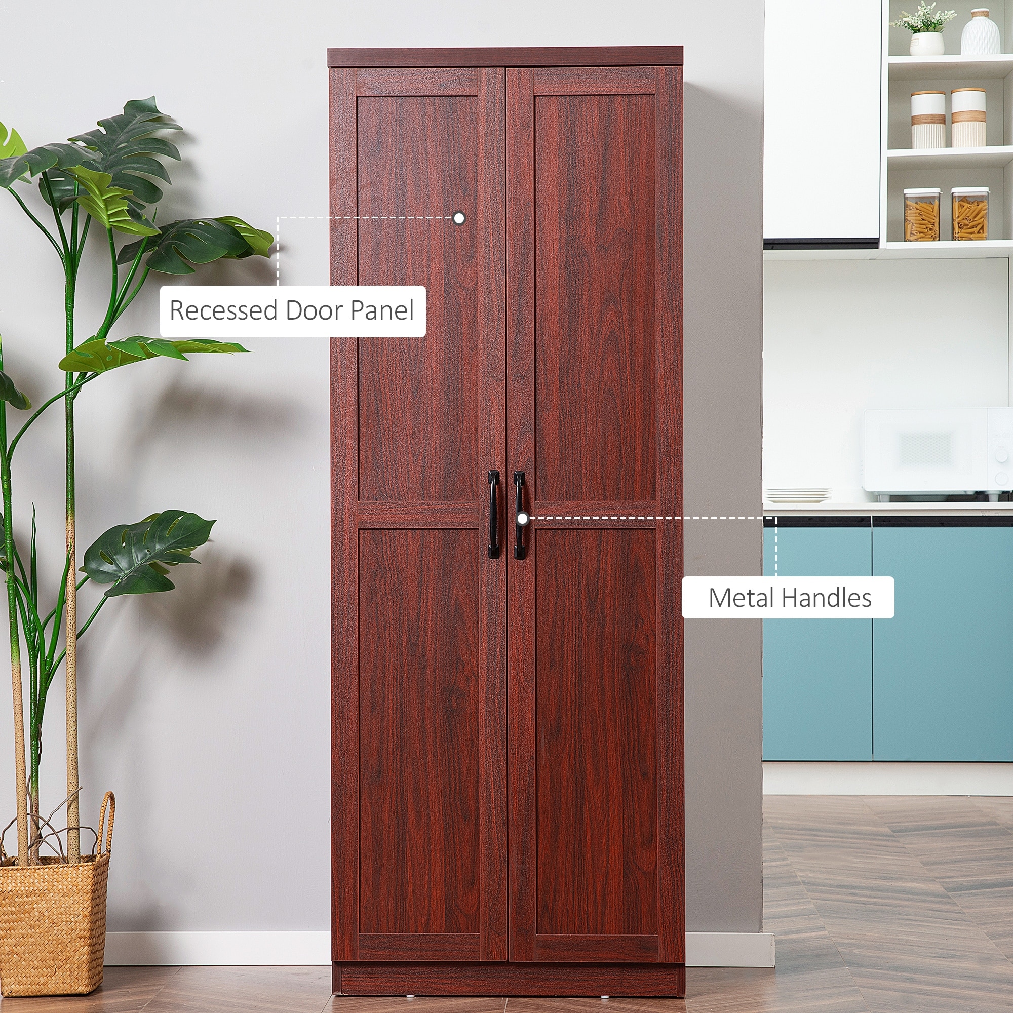 63" 2-Door Kitchen Pantry, Freestanding Storage Cabinet With 5-Tier Shelving And 2 Adjustable Shelves