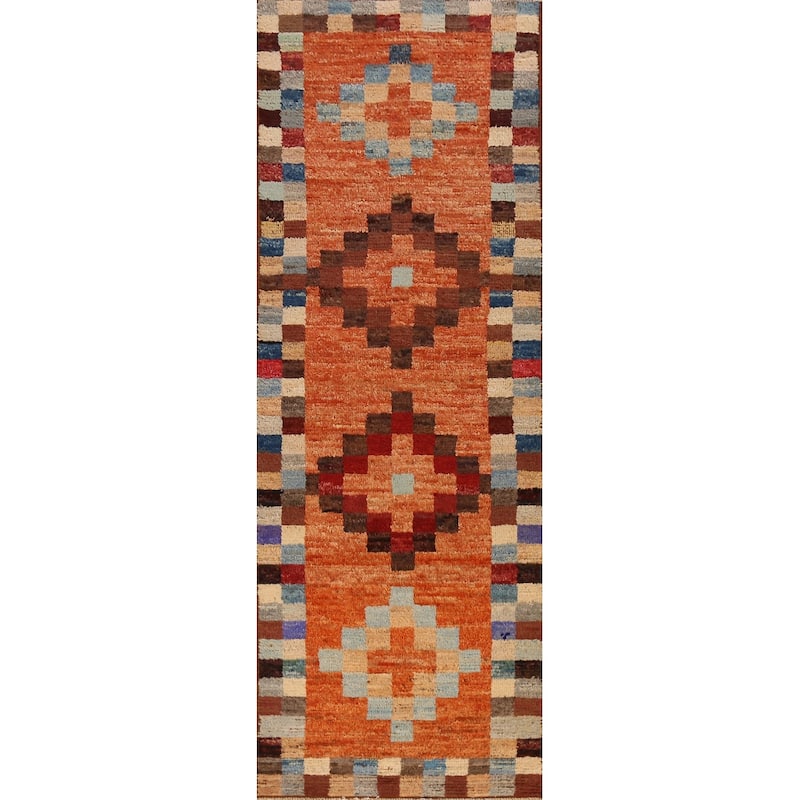 Geometric Moroccan Runner Rug Handmade Wool Carpet - 2'10" x 9'8"