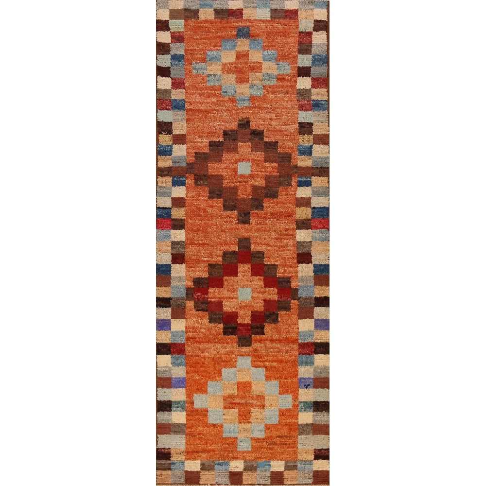 Geometric Moroccan Runner Rug Handmade Wool Carpet - 2'10" x 9'8"