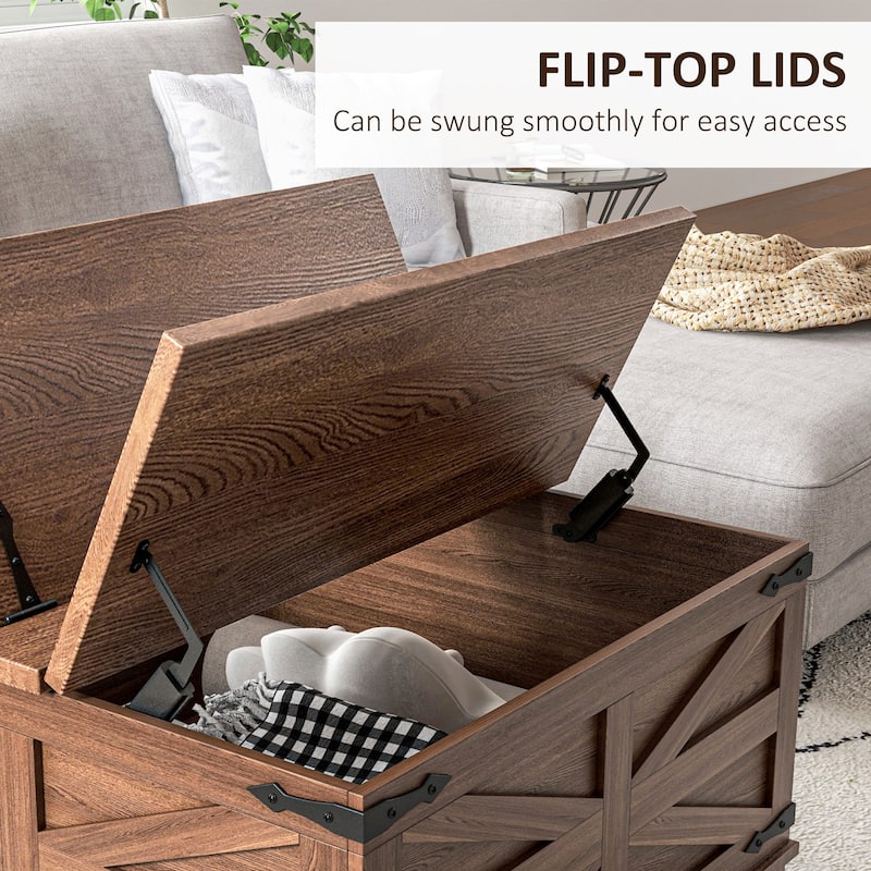 HOMCOM Farmhouse Coffee Table with Storage, Center Table with Hinged Lift Top and Hidden Space, Square Coffee Table