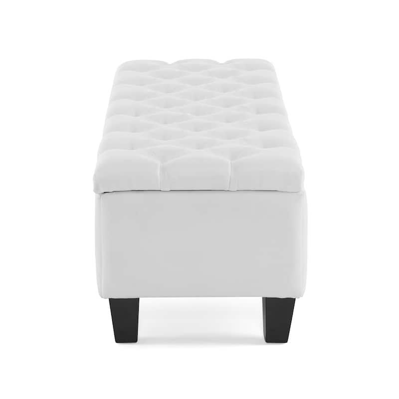 Tufted Storage Bench with Wooden Legs for Bedroom, Entryway