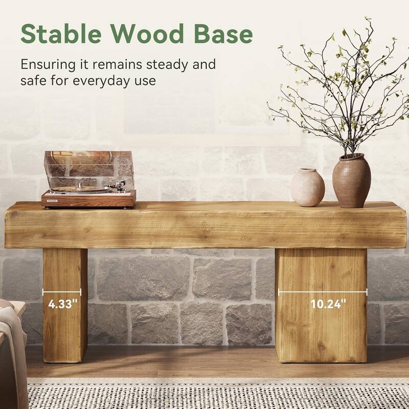 47" Thickened Solid Wood Bench, Rustic Farmhouse Entryway Bench with Artistic Legs